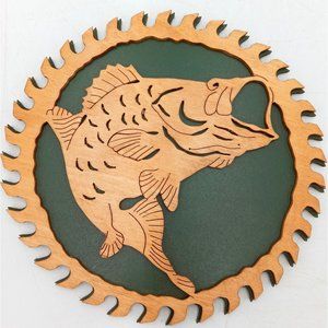 Bass Fish Wall Art Decor Handmade 7 Inch Vintage Wood Cabin Man Cave